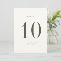Carte de numéro de table Moss Green Mariage