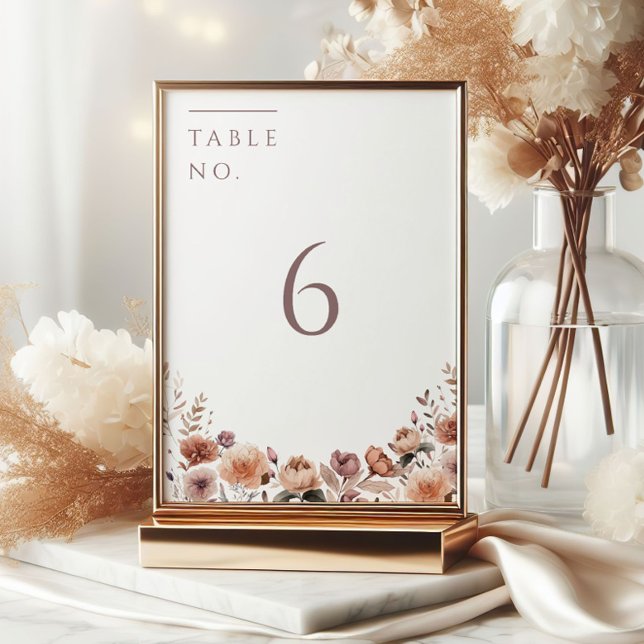 Carte de numéro de table Neutre Mariage Floral Vio (Créateur téléchargé)
