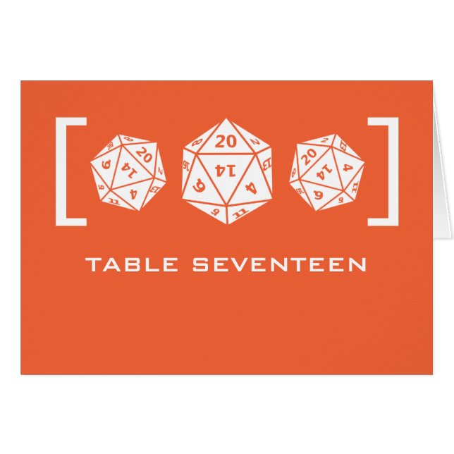 Carte de numéro de table Orange D20 Dice Gamer (Devant horizontal)