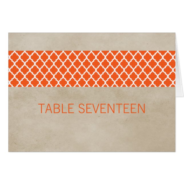 Carte de numéro de table Orange Rustic Quatrefoil (Devant horizontal)