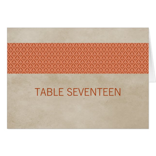 Carte de numéro de table Orange Rustique Damask (Devant horizontal)