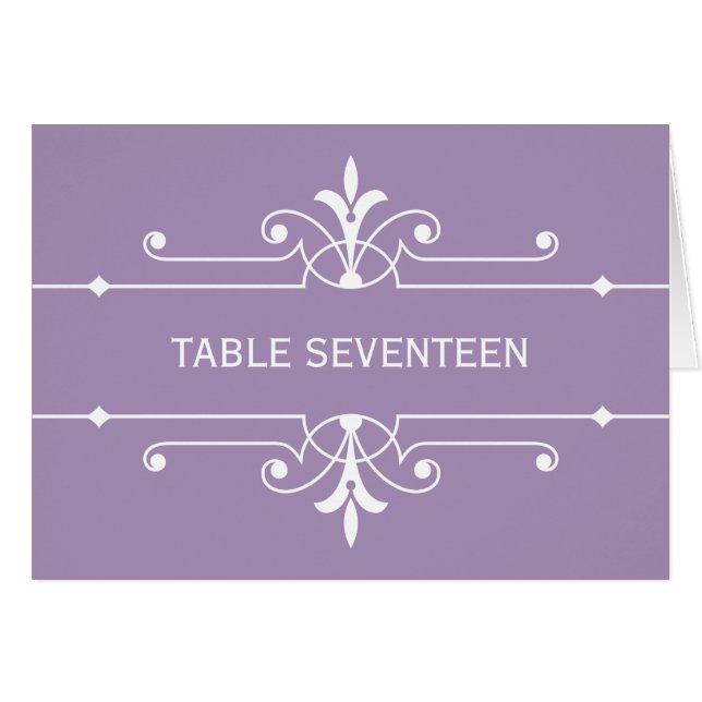 Carte de numéro de table ornementale violette fant (Devant horizontal)
