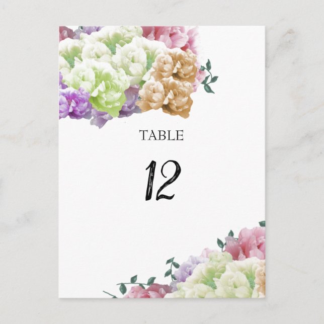 Carte de numéro de table paon multicolore (Devant)