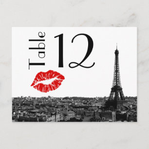 Carte de numéro de table Paris France Skyline Kiss
