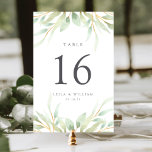 Carte de numéro de table personnalisée Airy Botani<br><div class="desc">Les cartes de numéro de table chic du jardin ont une bordure de feuillage vert pastel, encadrant votre numéro de table en gris élégant. Personnalisez avec vos noms et votre date de mariage, ou nommez chaque table pour une touche personnelle supplémentaire. Le design se répète à l'envers. Coordonnée avec notre...</div>
