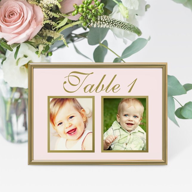 Carte de Numéro de Table Photo d'Enfance Rose Deux (Créateur téléchargé)