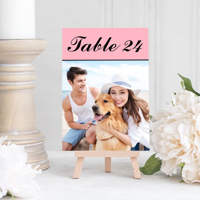 Carte de numéro de table photo élégante rose et no (Créateur téléchargé)