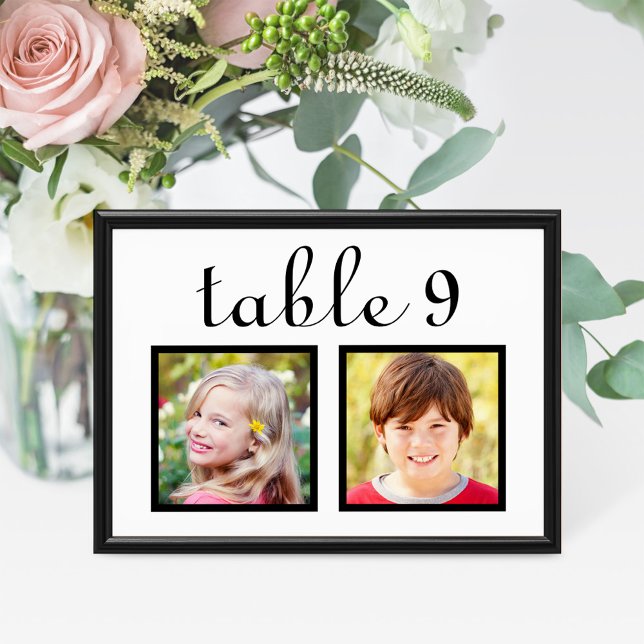 Carte de Numéro de Table Photo Enfance Noir Blanc (Créateur téléchargé)