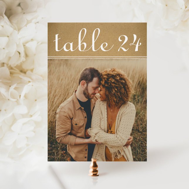 Carte de numéro de table photo marron Kraft rustiq (Créateur téléchargé)