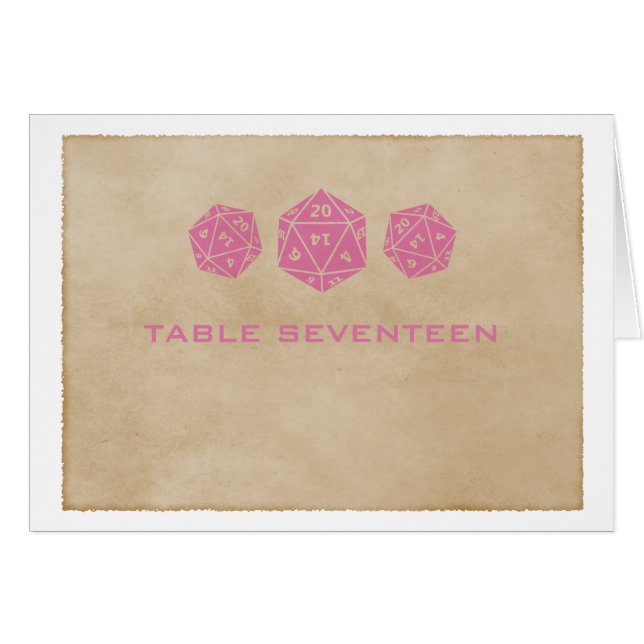 Carte de numéro de table Pink Grunge D20 Dice (Devant horizontal)