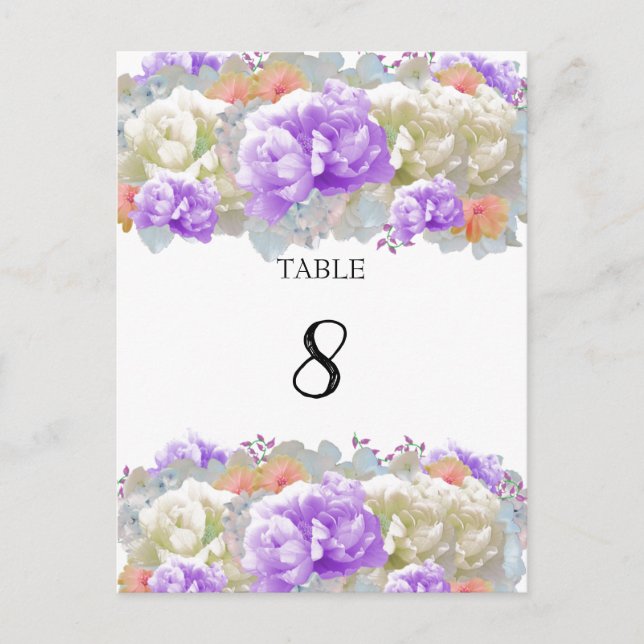 Carte de numéro de table Pivoine Abricot et Prune (Devant)