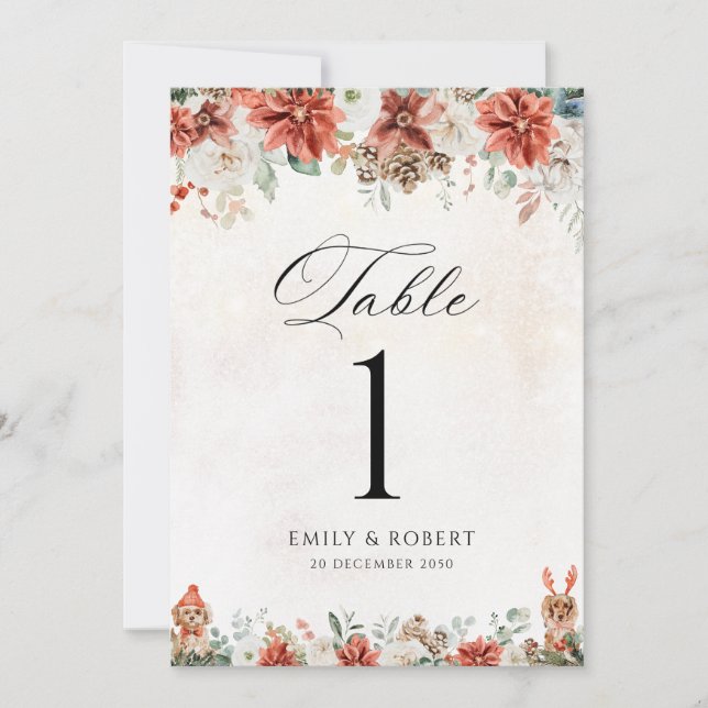 Carte de numéro de table pour mariage d'hiver (Devant)