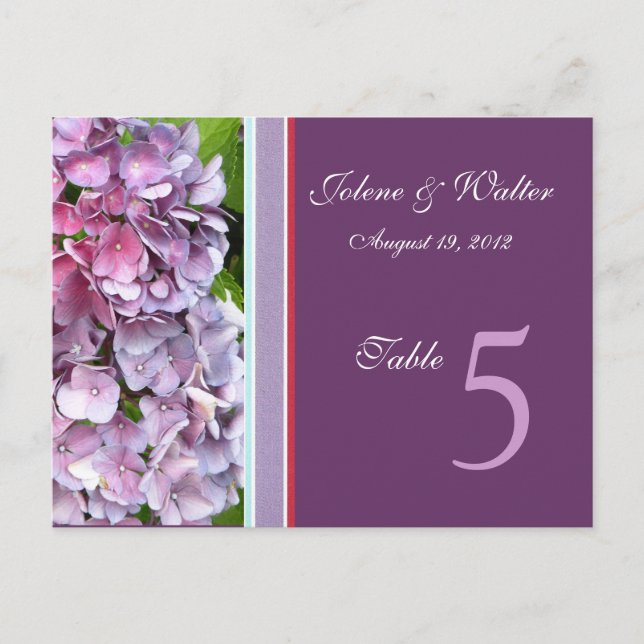 Carte de numéro de table Purple Hydrangea (Devant)