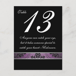 Carte de numéro de table Purple Lapis Damask