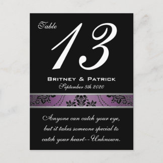 Carte de numéro de table Purple Lapis Damask