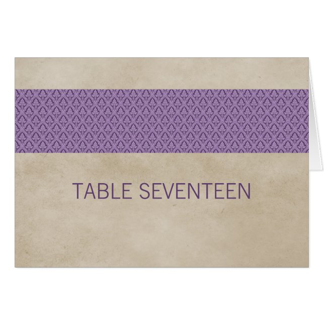 Carte de numéro de table Purple Rustic Damask (Devant horizontal)