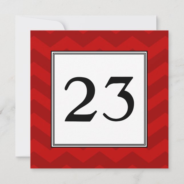 Carte de numéro de table Red Chevron Stripes Party (Devant)
