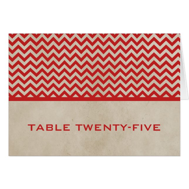 Carte de numéro de table Red Chic Chevron (Devant horizontal)