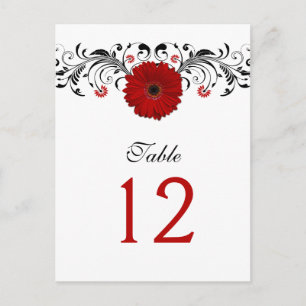 Carte de numéro de table Red Gerbera Daisy