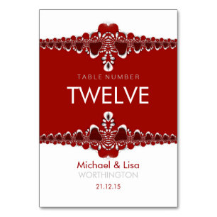 Carte de numéro de table Red+White Tribal Lace Mar