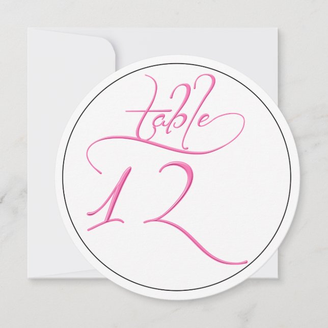 Carte de numéro de table rond 12 en écriture calli (Devant)