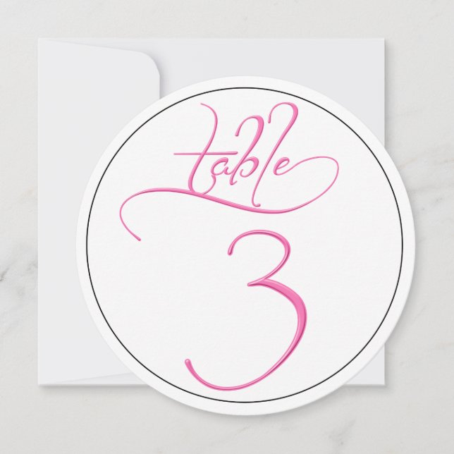 Carte de numéro de table rond 3 en écriture callig (Devant)