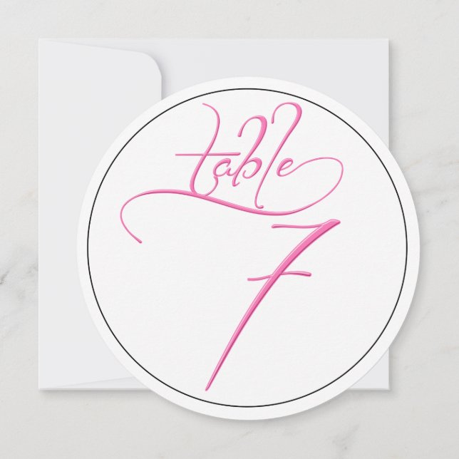 Carte de numéro de table rond 7 en écriture callig (Dos)