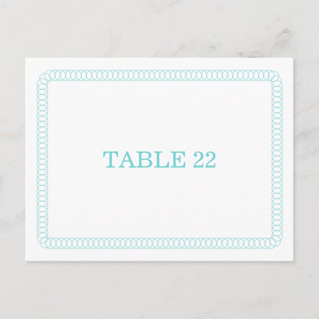 Carte de numéro de table ronde entourée d'aqua (Devant)