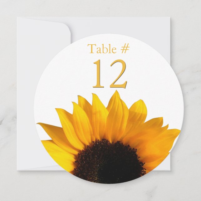 Carte de numéro de table ronde mariage Tournesol (Devant)
