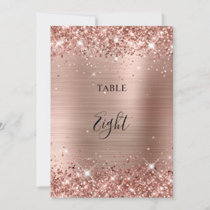 Carte de numéro de table rose doré pailleté 5x7 en
