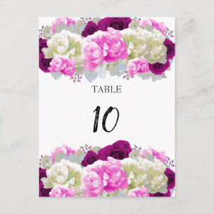 Carte de numéro de table Rose et Pivoines Rose