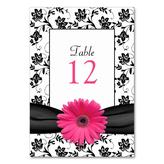 Carte de numéro de table rose Gerbera Daisy Black  (Par défaut)