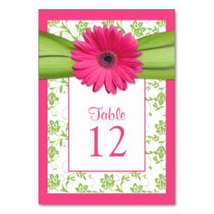 Carte de numéro de table rose Gerbera Daisy Green 