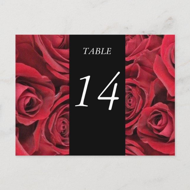 Carte de numéro de table Roses rouges (Devant)