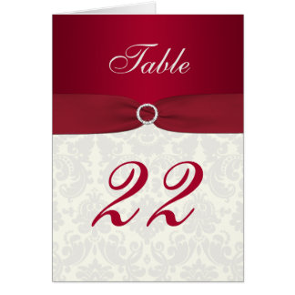 Carte de numéro de table rouge et ivoire Damask