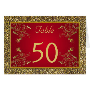 Carte de numéro de table rouge et or riche
