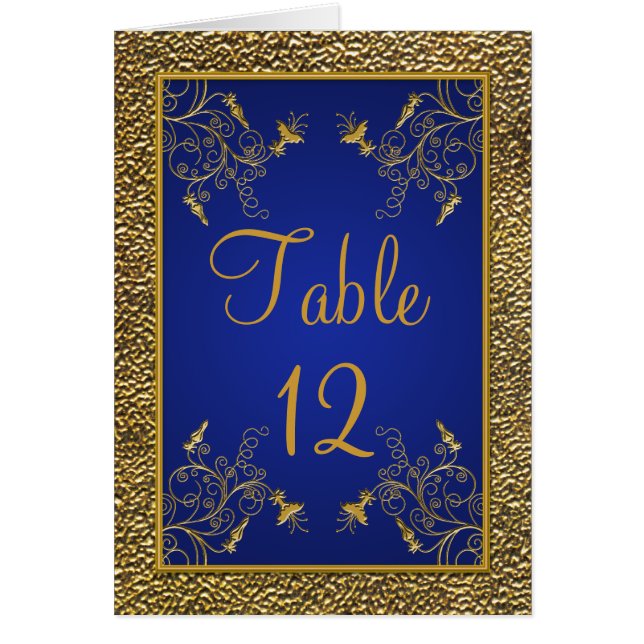 Carte de numéro de table Royal Blue and Gold (Devant)