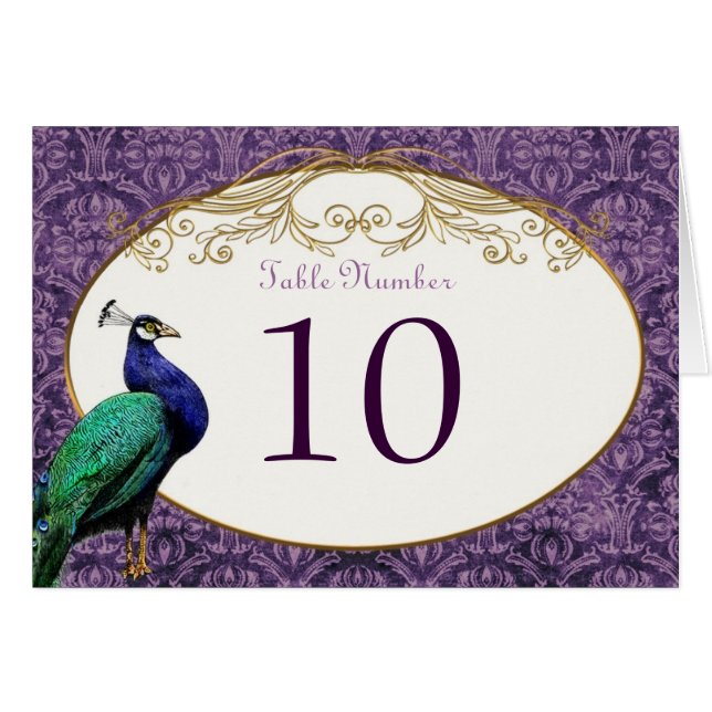 Carte de numéro de table Royal Peacock (Purple) (Devant horizontal)