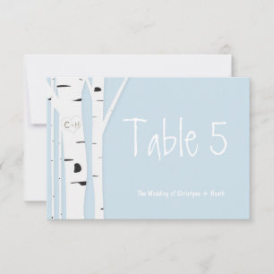 Carte de numéro de table Rustic Birch Tree Blue Ma