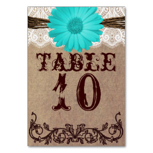 Carte de numéro de table Rustic Turquoise Daisy Ma