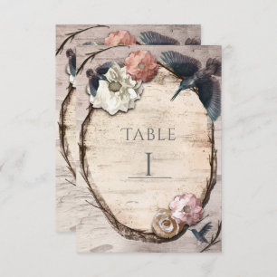 Carte de numéro de table Rustic White Birch & Humm
