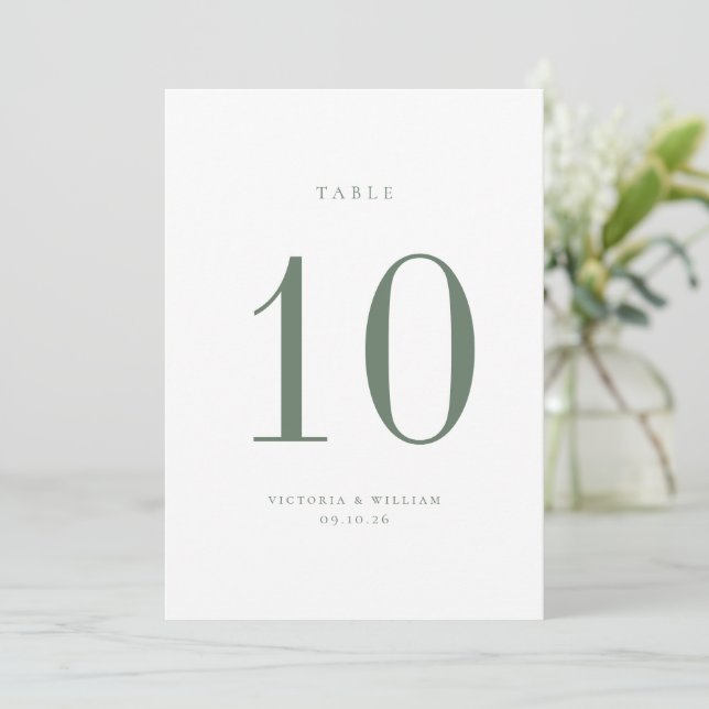 Carte de numéro de table Sage Green Mariage (Debout devant)