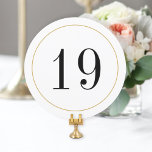 Carte de numéro de table Shimmer Gold Circle éléga<br><div class="desc">Numéro de table noir et blanc classique sur votre choix de papier avec cercle découpé et bordure en faux or. Plusieurs types de papier,  carré ou angles arrondis sont également disponibles.</div>