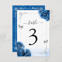 Carte de numéro de table Silver Royal Blue Roses é