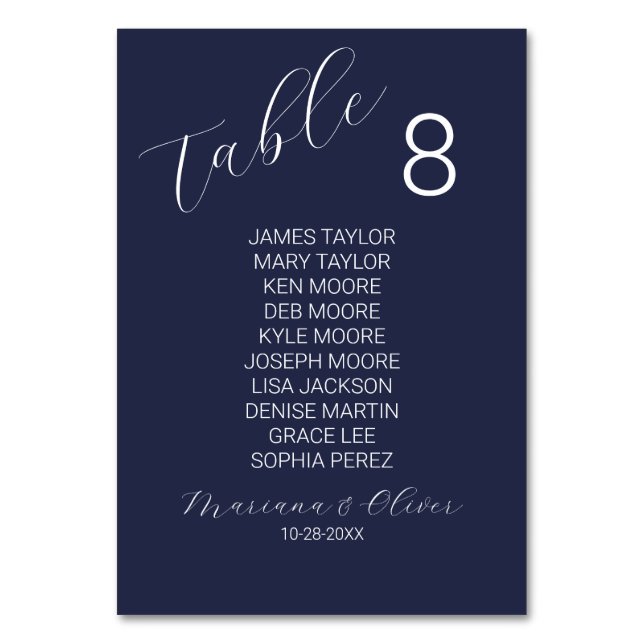 Carte de numéro de table simple bleu marine avec n (Par défaut)