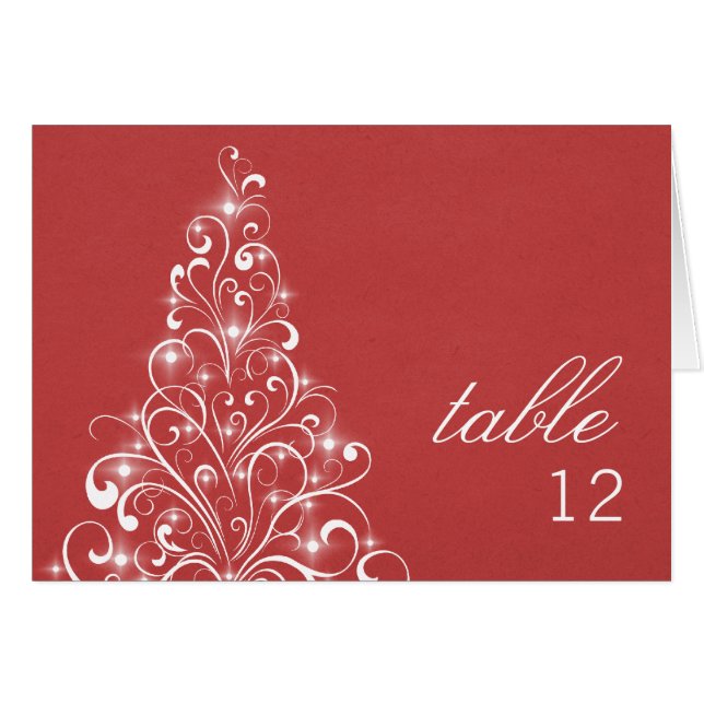 Carte de numéro de table Sparkly Holiday Tree, rou (Devant horizontal)