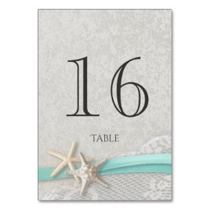 Carte de numéro de table Starfish Grey et Aqua Rib