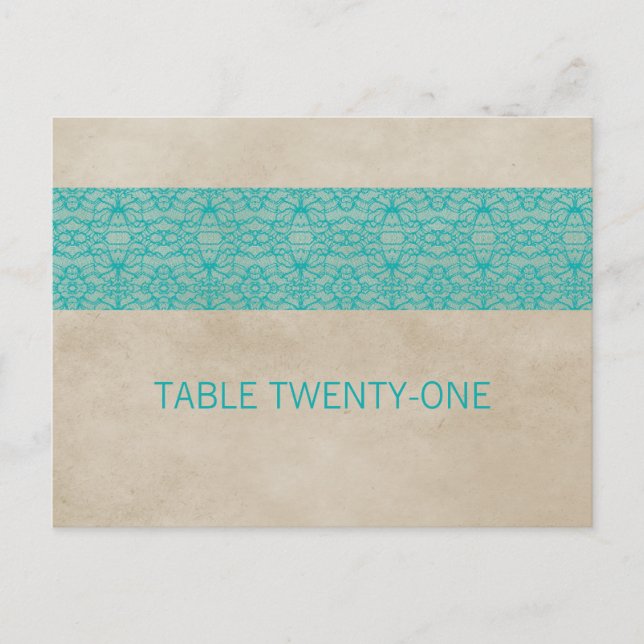 Carte de numéro de table Teal Rustic Lace (Devant)
