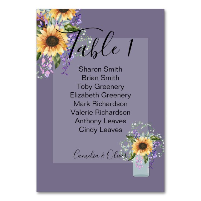 Carte de numéro de table Tournesols violets Wister (Par défaut)