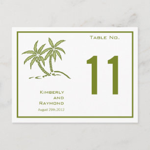 Carte de numéro de table Tropical Green Twin Palm 